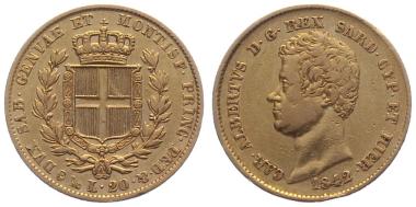 Preview: Sardinien 20 Lire 1842 - Car. Albertus